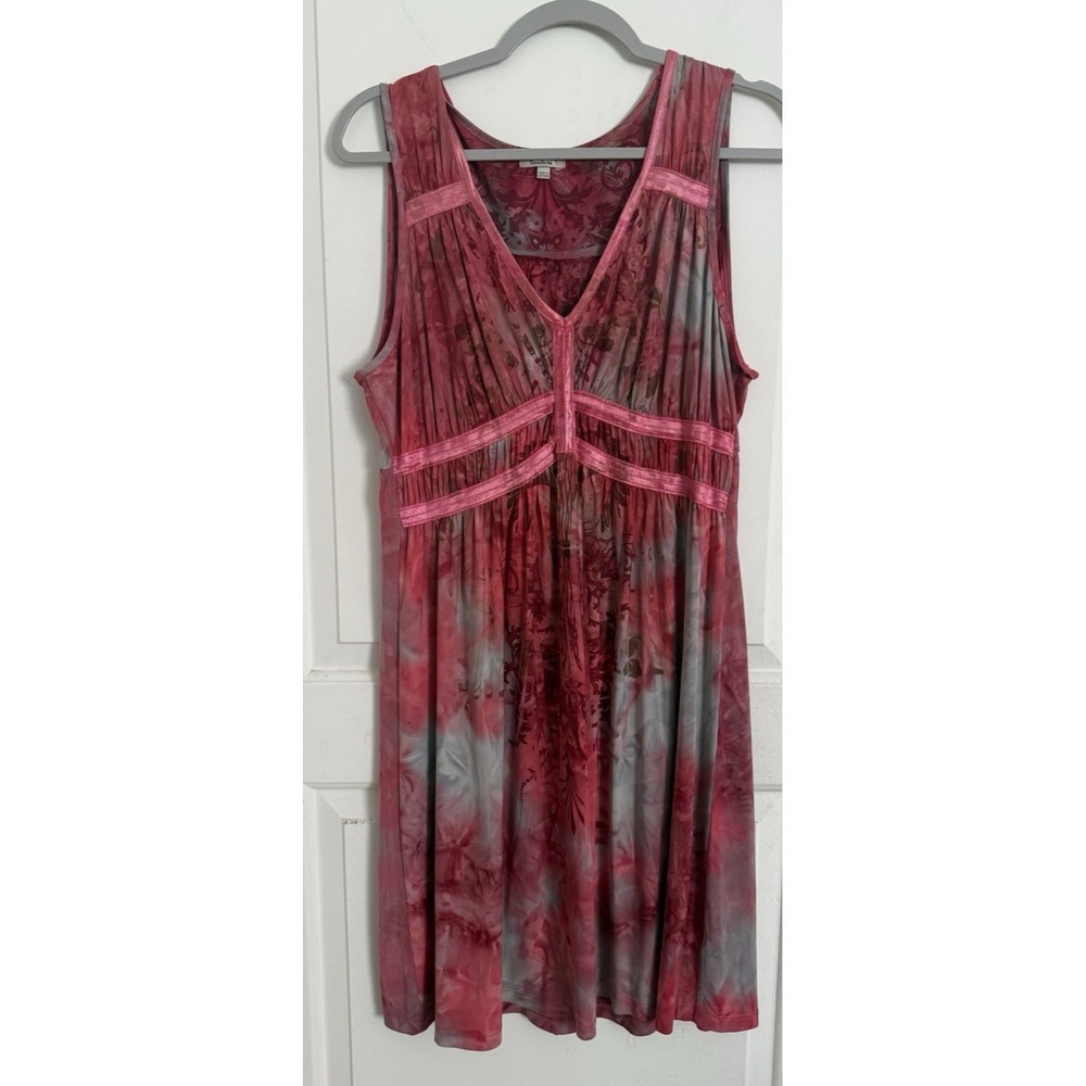 One World Dress Tie Dye Size Large Pink Boho Festival Psych Fairy Whimsy V-neck